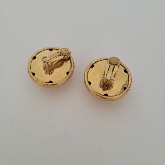 Vintage Givenchy Button Gold Tone Clip on Earrings Round Glam Lightweight 1 Inch - Picture 2 of 5